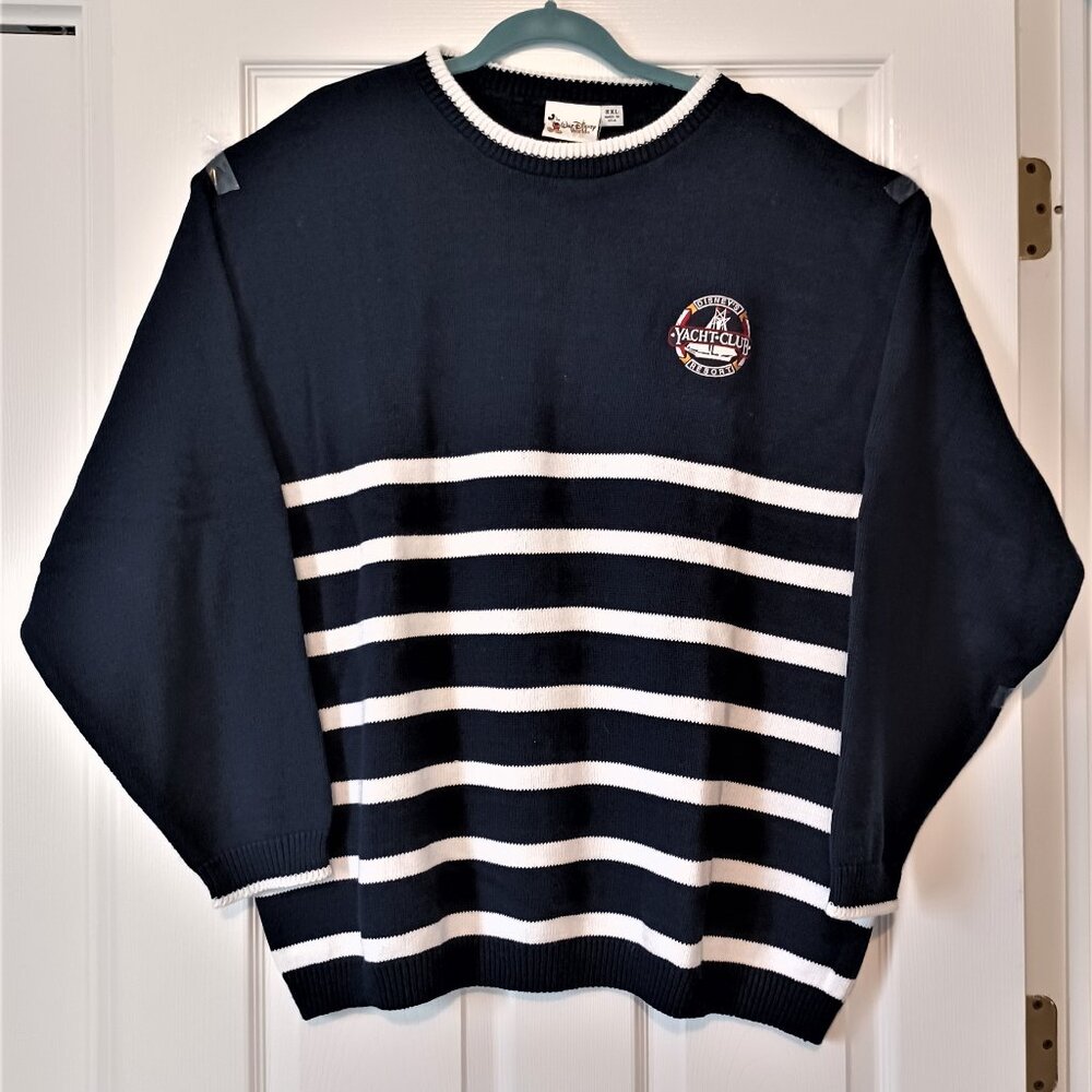 Disney Yacht Club Resort Navy & White Striped Crew Neck Men's Sweater! (2XL)